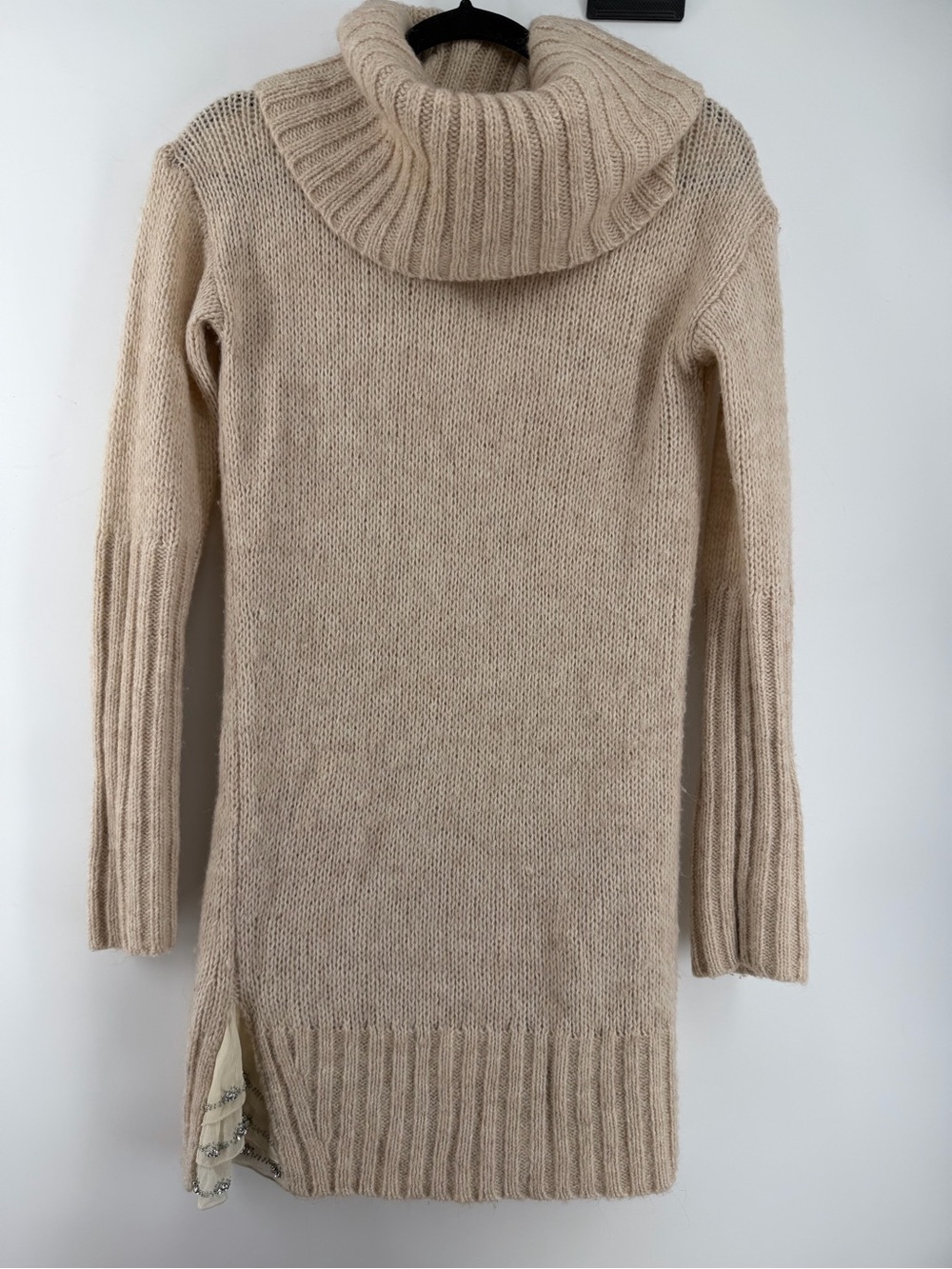 Juicy Couture Y2K Cream Alpaca Wool Blend Cowl Neck Tunic Sweater Embellished S - Picture 1 of 6